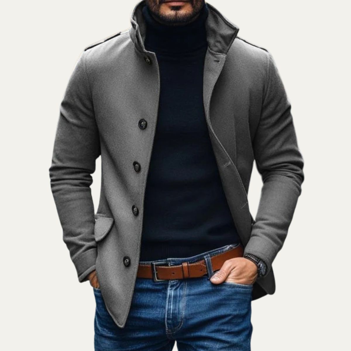 Men’s Long Warm Button Overcoat