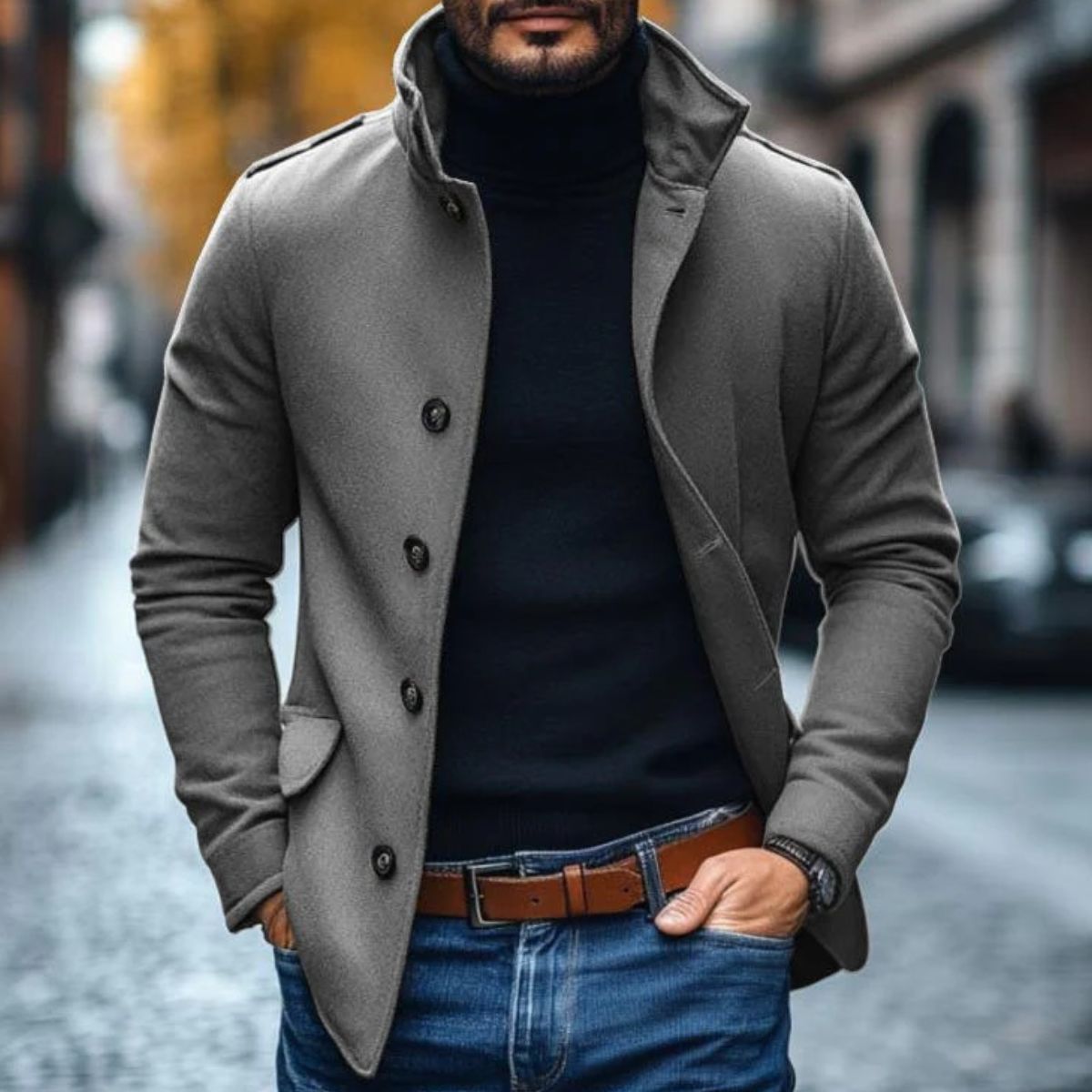 Men’s Long Warm Button Overcoat
