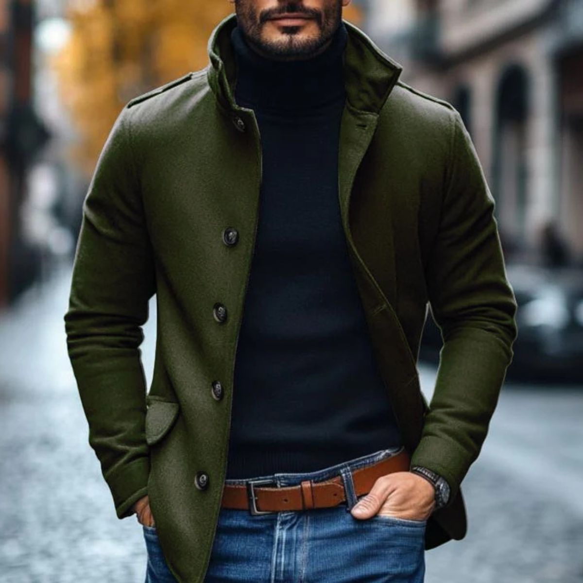 Men’s Long Warm Button Overcoat