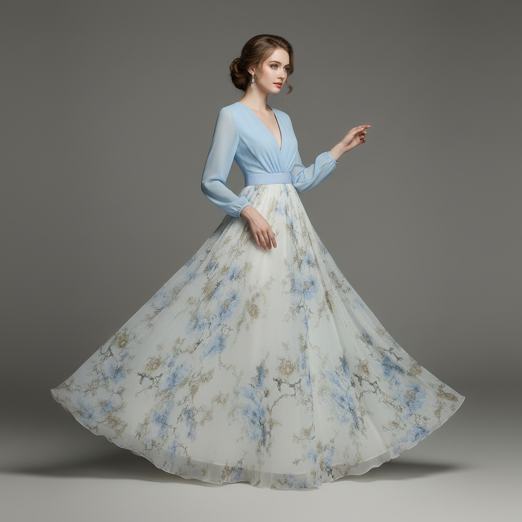 Floral Elegance | Women's Maxi Dress with Deep V-Neck