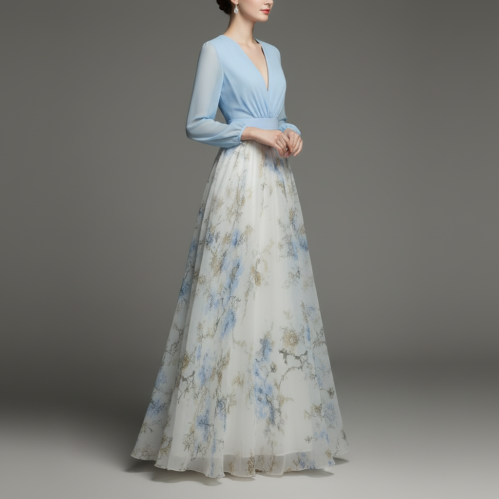 Floral Elegance | Women's Maxi Dress with Deep V-Neck