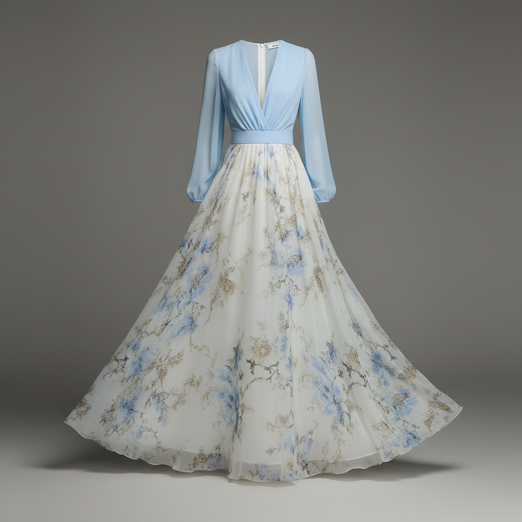 Floral Elegance | Women's Maxi Dress with Deep V-Neck