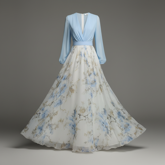 Floral Elegance | Women's Maxi Dress with Deep V-Neck