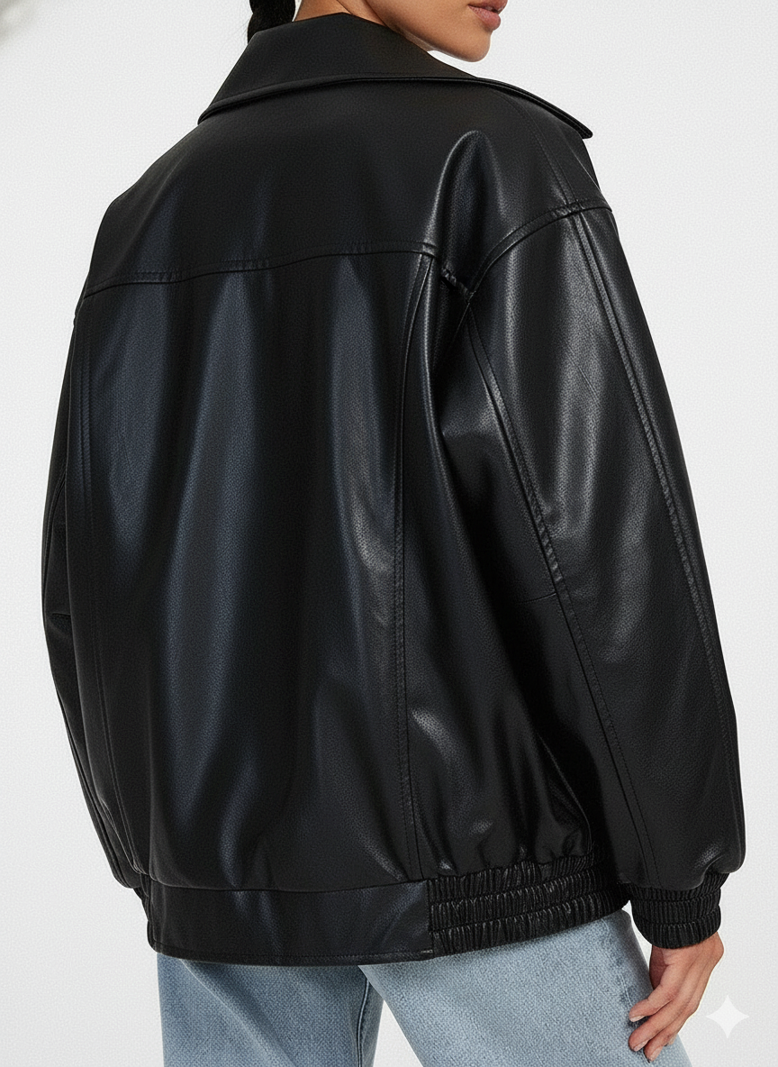 Women’s Oversized PU Bomber Jacket