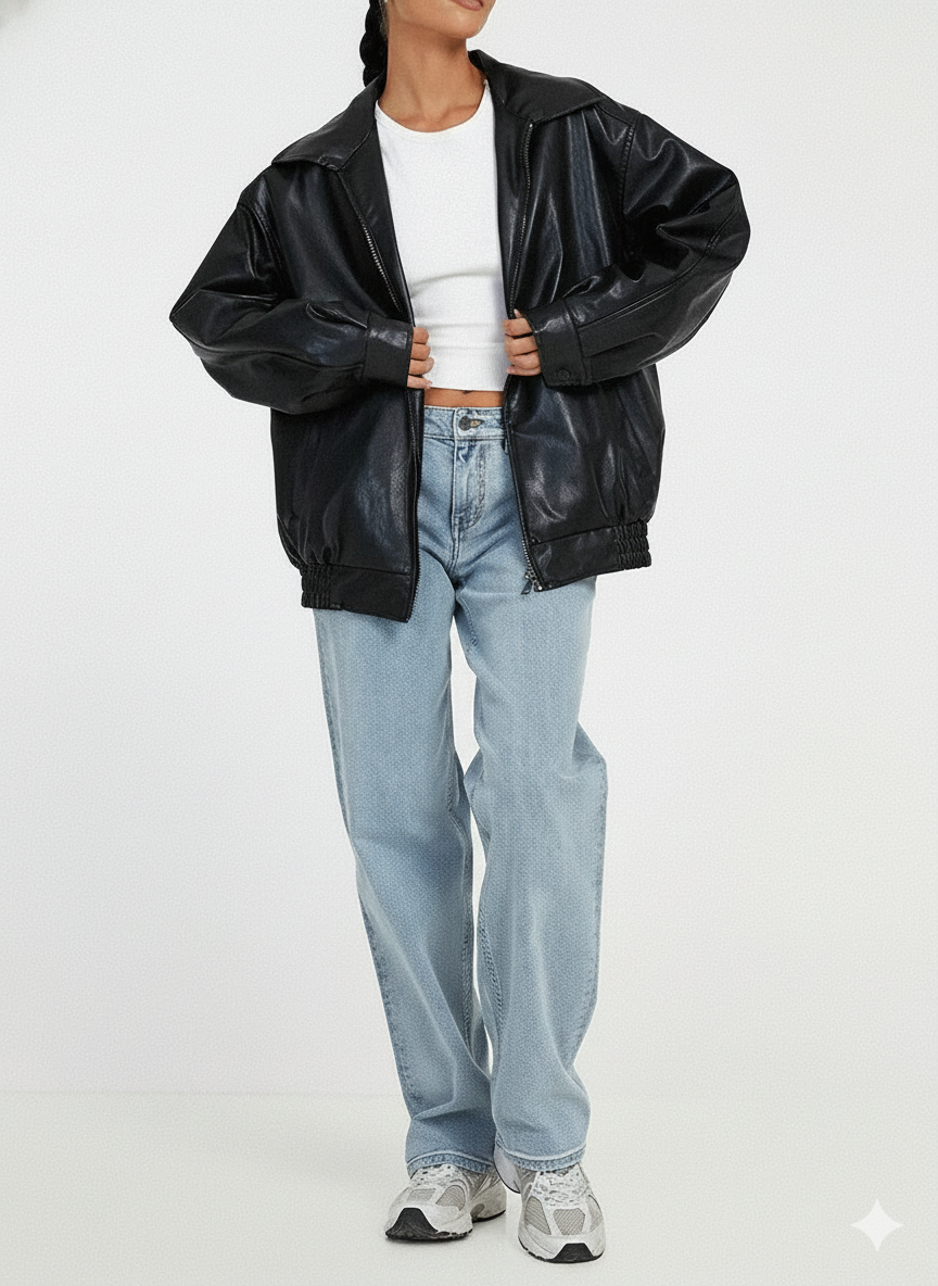 Women’s Oversized PU Bomber Jacket