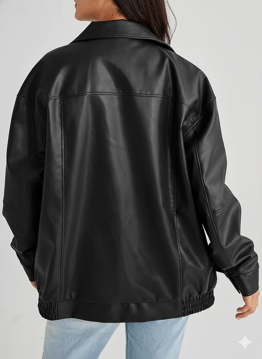 Women’s Oversized PU Bomber Jacket