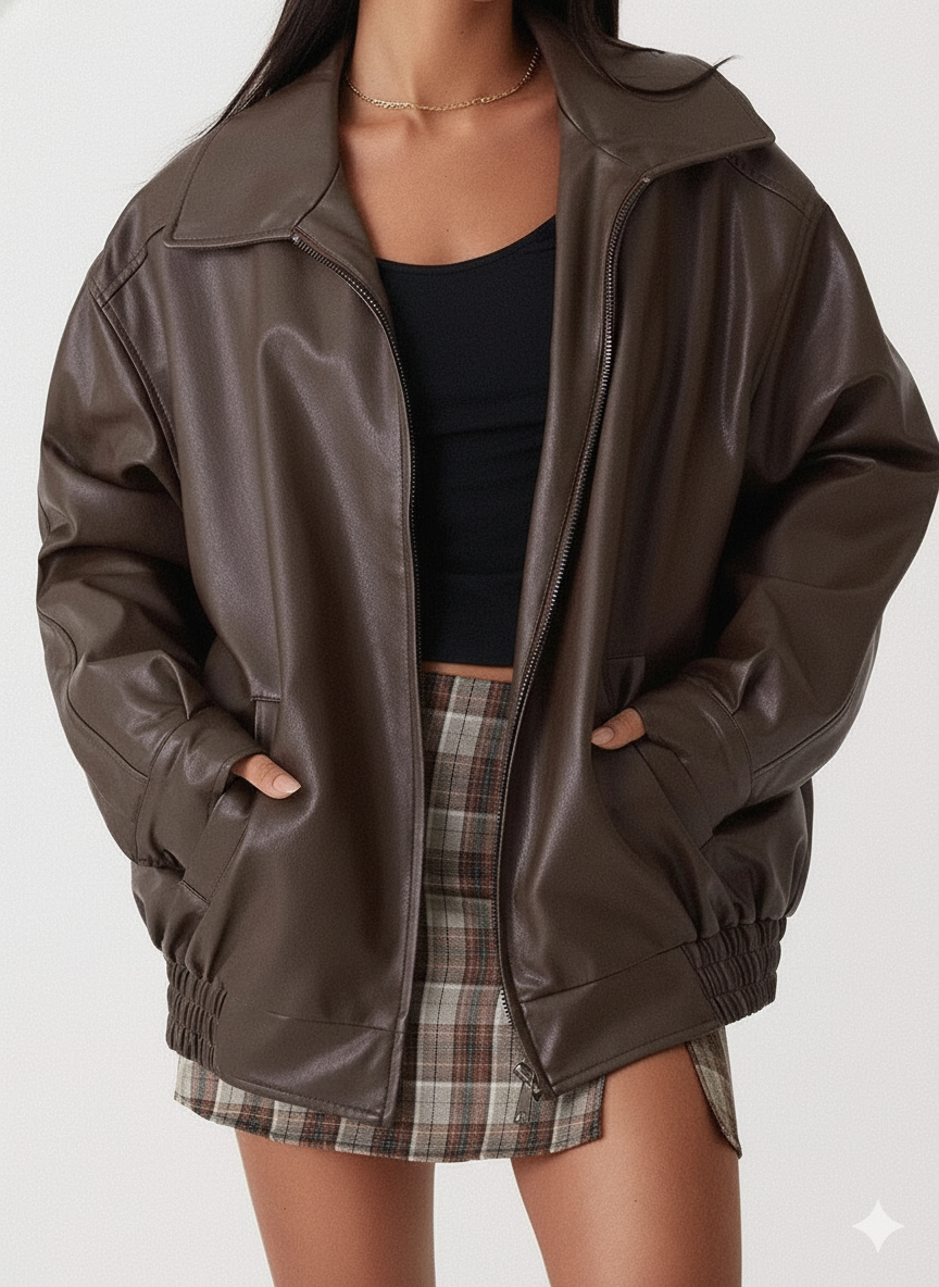 Women’s Oversized PU Bomber Jacket
