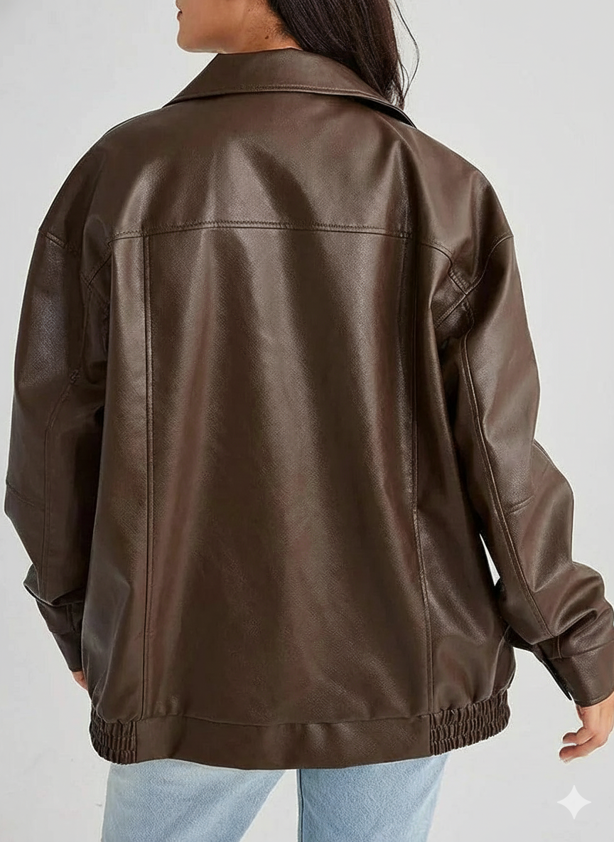 Women’s Oversized PU Bomber Jacket