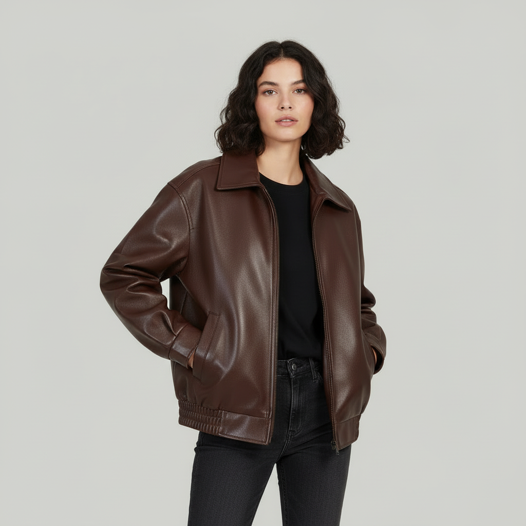 Women’s Oversized PU Bomber Jacket
